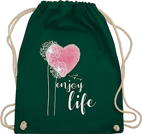 Turnbeutel Rucksack - Sprüche Statement - Pusteblume Enjoy Life weiß/rosa - Unisize - Dunkelgrün - stoffbeutel mit kordelzug beutel stoff stofftaschen tasche baumwolle rucksäcke stoffrucksack von Shirtracer