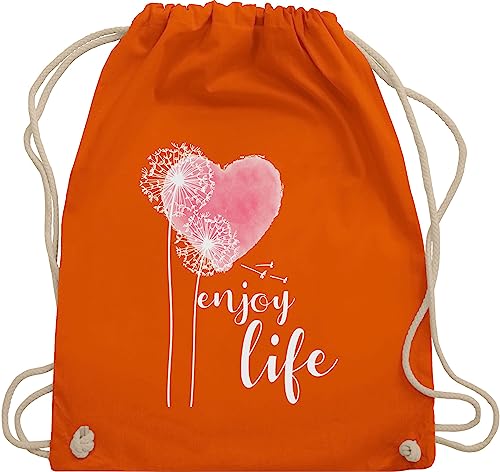 Turnbeutel Rucksack - Sprüche Statement - Pusteblume Enjoy Life weiß/rosa - Unisize - Orange - turn tasche baumwolle stoff kordel baumwoll beutel mit statements blumen juterucksäcke aufschrift von Shirtracer