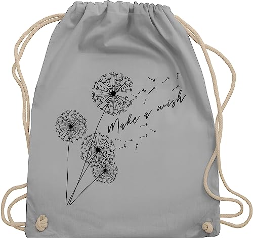 Turnbeutel Rucksack - Sprüche Statement - Pusteblume Make a wish Schwarz - Unisize - Hellgrau - mit aufschrift wish. beutel statements pusteblumen stoffrucksack sprüchen￼ stoffbeutel spruch von Shirtracer