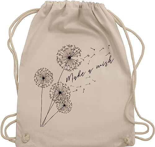 Shirtracer Turnbeutel Rucksack - Sprüche Statement - Pusteblume Make a wish Schwarz - Unisize - Naturweiß - mit aufschrift wish. beutel statements pusteblumen stoffrucksack spruch stoffbeutel tasche von Shirtracer