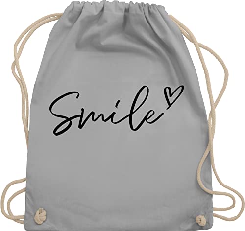 Shirtracer Turnbeutel Rucksack - Sprüche Statement - Smile - Schriftzug - Unisize - Hellgrau - mit aufschrift lächeln beutel statements stoffrucksack sprüchen￼ baumwolle spruch baumwoll kordelzug von Shirtracer