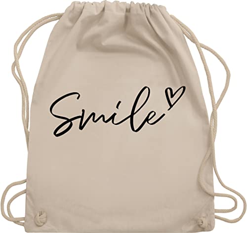 Shirtracer Turnbeutel Rucksack - Sprüche Statement - Smile - Schriftzug - Unisize - Naturweiß - mit aufschrift lächeln beutel statements stoffrucksack sprüchen￼ baumwolle spruch baumwoll kordelzug von Shirtracer