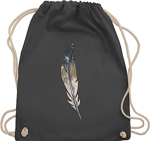 Shirtracer Turnbeutel Rucksack - Sprüche Statement - Wasserfarben Feder Druck - Unisize - Dunkelgrau - festivalbeutel mit aufschrift natur beutel statements hippie stoffrucksack sprüchen￼ federn von Shirtracer