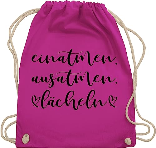 Shirtracer Turnbeutel Rucksack - Sprüche Statement mit Spruch - Einatmen Ausatmen Lächeln - Unisize - Fuchsia - bedruckt sprüchen ausatmen, stoffrucksack damen sprüche, lächeln.. sportbeutel von Shirtracer