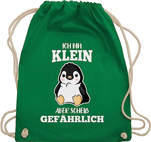 Turnbeutel Rucksack - Sprüche Statement mit Spruch - Ich bin klein aber scheiß gefährlich Pinguin weiß - Unisize - Grün - gym beutel sport beuteltasche turnsack baumwollbeutel sportrucksack von Shirtracer