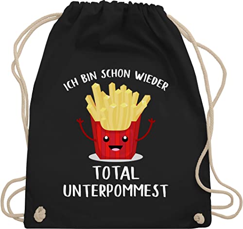 Turnbeutel Rucksack - Sprüche Statement mit Spruch - Ich bin schon wieder total unterpommest - Unisize - Schwarz - beutel+rucksack+mit+sprüchen sprueche pommes beutel sprüchen spruechen unter von Shirtracer