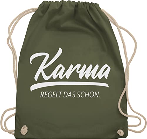 Shirtracer Turnbeutel Rucksack - Sprüche Statement mit Spruch - Karma - regelt das schon - Unisize - Olivgrün - sprueche beutel baumwollbeutel kordel lustige tasche damen sprüchen witzige stoffbeutel von Shirtracer