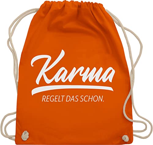 Turnbeutel Rucksack - Sprüche Statement mit Spruch - Karma - regelt das schon - Unisize - Orange - sprüche, beutel spruch. tasche sprüchen sporttasche lustige stoffbeutel drauf stoffrucksack von Shirtracer