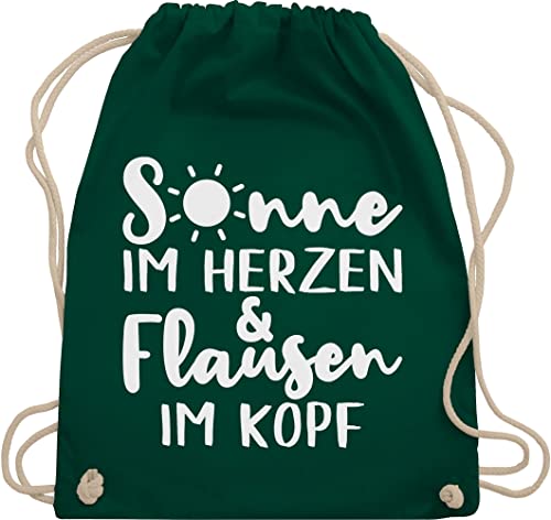 Shirtracer Turnbeutel Rucksack - Sprüche Statement mit Spruch - Sonne im Herzen und Flausen im Kopf - Unisize - Dunkelgrün - rucksäcke damen sprüchen spruch. juterucksack beutel+rucksack+mit+sprüchen von Shirtracer