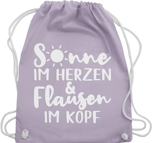 Turnbeutel Rucksack - Sprüche Statement mit Spruch - Sonne im Herzen und Flausen im Kopf - Unisize - Pastell Lila - sprüche, juterucksack sportbeutel lustige sprüchen stoffbeutel damen witzige von Shirtracer