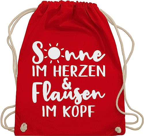 Shirtracer Turnbeutel Rucksack - Sprüche Statement mit Spruch - Sonne im Herzen und Flausen im Kopf - Unisize - Rot - sprüchen beutelrucksäcke damen sprüche, juterucksack geschenk zur einschulung von Shirtracer