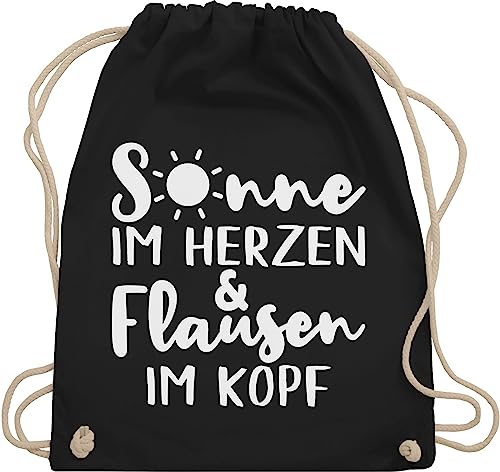 Shirtracer Turnbeutel Rucksack - Sprüche Statement mit Spruch - Sonne im Herzen und Flausen im Kopf - Unisize - Schwarz - beutel+rucksack+mit+sprüchen sprueche beutel sprüchen spruechen stoffrucksack von Shirtracer