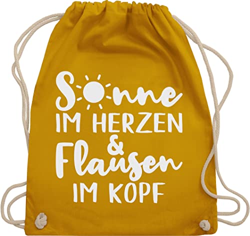 Shirtracer Turnbeutel Rucksack - Sprüche Statement mit Spruch - Sonne im Herzen und Flausen im Kopf - Unisize - Senfgelb - sportbeutel+spruch spruch. beuteltasche beutel sprüchen stoffbeutel drauf von Shirtracer