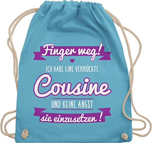 Turnbeutel Rucksack - Statement Sprüche Kinder - Ich habe eine verrückte Cousine lila - Unisize - Hellblau - turnsack sprüche. turnsackerl spruch beutel stoff mit sprüchen sporttasche spruche von Shirtracer