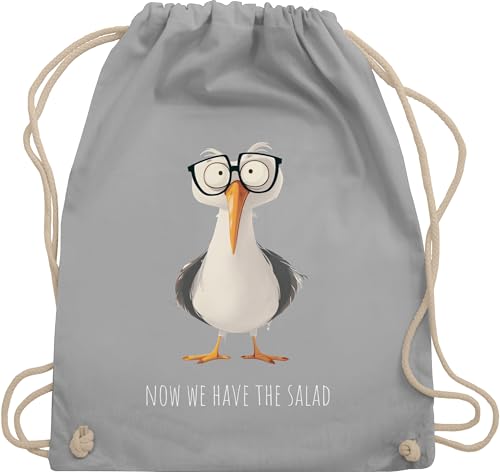 Shirtracer Turnbeutel Rucksack - Statement - Taschen - Now we have the salad Möwe I Jetzt haben wir den Salat Geschenk mit Spruch lustig I Lustige Sprüche lustig - Unisize - Hellgrau - statements von Shirtracer
