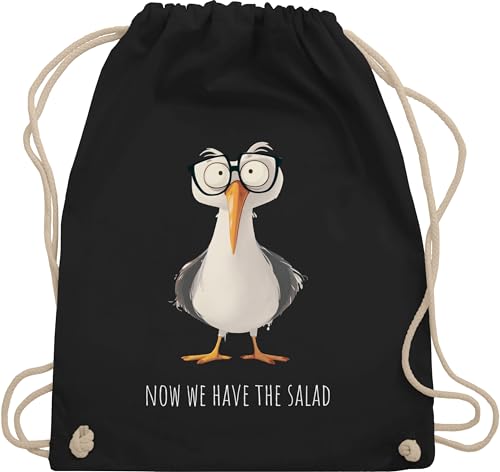 Shirtracer Turnbeutel Rucksack - Statement - Taschen - Now we have the salad Möwe I Jetzt haben wir den Salat Geschenk mit Spruch lustig I Lustige Sprüche lustig - Unisize - Schwarz - statements von Shirtracer