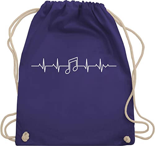 Turnbeutel Rucksack - Symbol und Zeichen Outfit - Herzschlag Musik Note EKG Linie I Herzlinie Geschenk Musikliebhaber - Unisize - Lila - beutel für musikschule noten stoffbeutel tasche festival von Shirtracer