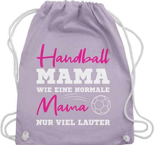 Turnbeutel Rucksack - Taschen - Handball Mama wie eine normale Mama nur viel lauter weiß - Unisize - Pastell Lila - stoffrucksack mommy mutter mom beutel muttertagsgeschenke mutti laut tasche von Shirtracer