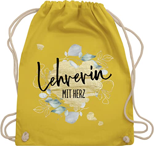 Turnbeutel Rucksack - Taschen - Lehrerin mit Herz - Abschiedsgeschenk Weihnachten - Unisize - Gelb - kordel stoff beutel stoffbeutel kordelzug geschenk für danke teacher lehrerinnen beuteltasche von Shirtracer