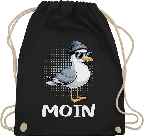 Shirtracer Turnbeutel Rucksack - Taschen - Moin Geschenk coole Möwe I Moinsen Geschenkidee maritim I Ostsee I Nordsee I Moinzen - Unisize - Schwarz - maritime von Shirtracer