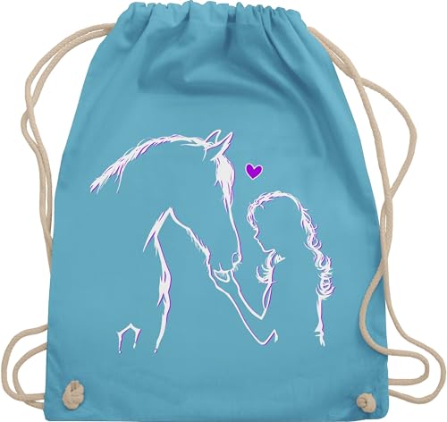 Shirtracer Turnbeutel Rucksack - Taschen - Pferd und Reiterin Geschenk Pferde Mädchen Geschenk Pferd Geschenke Pferdeliebhaber I Reiten Geschenke für Pferdefreunde I Reitlehrerin - Unisize - Hellblau von Shirtracer