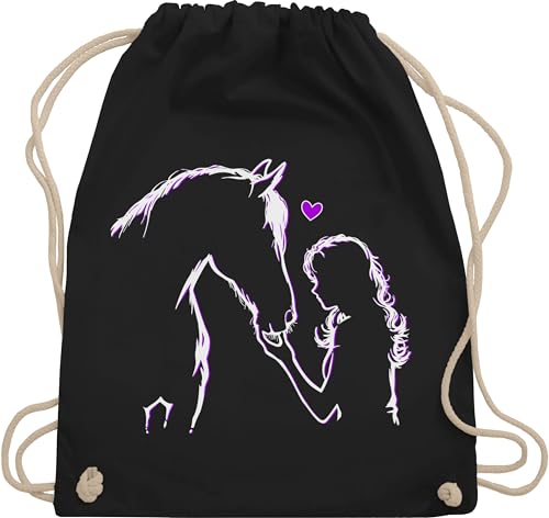 Shirtracer Turnbeutel Rucksack - Taschen - Pferd und Reiterin Geschenk Pferde Mädchen Geschenk Pferd Geschenke Pferdeliebhaber I Reiten Geschenke für Pferdefreunde I Reitlehrerin - Unisize - Schwarz von Shirtracer