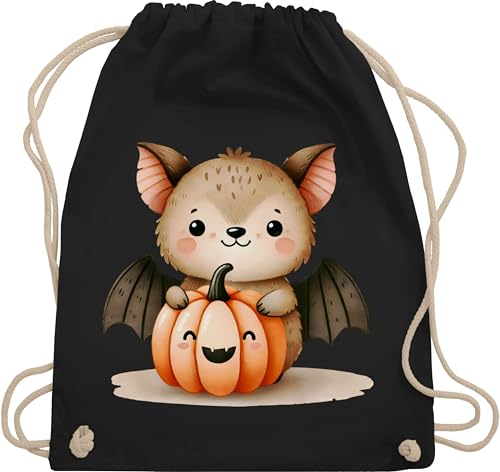 Shirtracer Turnbeutel Rucksack - Taschen - Süße Fledermaus mit Kürbis | Herbstliches und niedliches Motiv | Halloween und Herbstdeko | Herbstliches Baby und Kinder Design - Unisize - Schwarz von Shirtracer