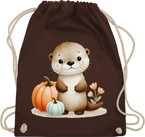 Shirtracer Turnbeutel Rucksack - Taschen - Süßer Otter mit Kürbis | Herbstliches Baby und Kinder Motiv | Niedliches Design für Halloween und Herbst | Halloween Geschenk - Unisize - Braun von Shirtracer
