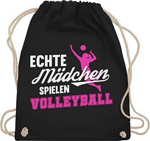 Shirtracer Turnbeutel Rucksack - Geschenke Zubehör - Echte Mädchen spielen Volleyball weiß/fuchsia - Unisize - Schwarz - kinderturnbeutel sport beutel volleyballtasche volleyballer trainingsbeutel von Shirtracer