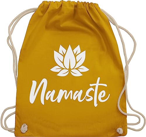 Turnbeutel Rucksack - Yoga und Wellness Geschenk - Namaste mit Lotusblüte weiß - Unisize - Senfgelb - spirituelle lotusblüten stoffbeutel meditation lotus beutel joga tasche geschenke für fans von Shirtracer