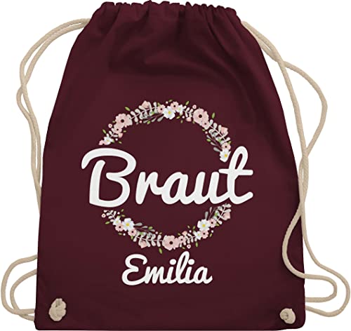 Turnbeutel Rucksack personalisiert - JGA Junggesellenabschied - Braut mit Blumenkranz weiss - Unisize - Bordeauxrot - the bride tasche junggesellinnenabschied beutel jungesellenabschied die von Shirtracer