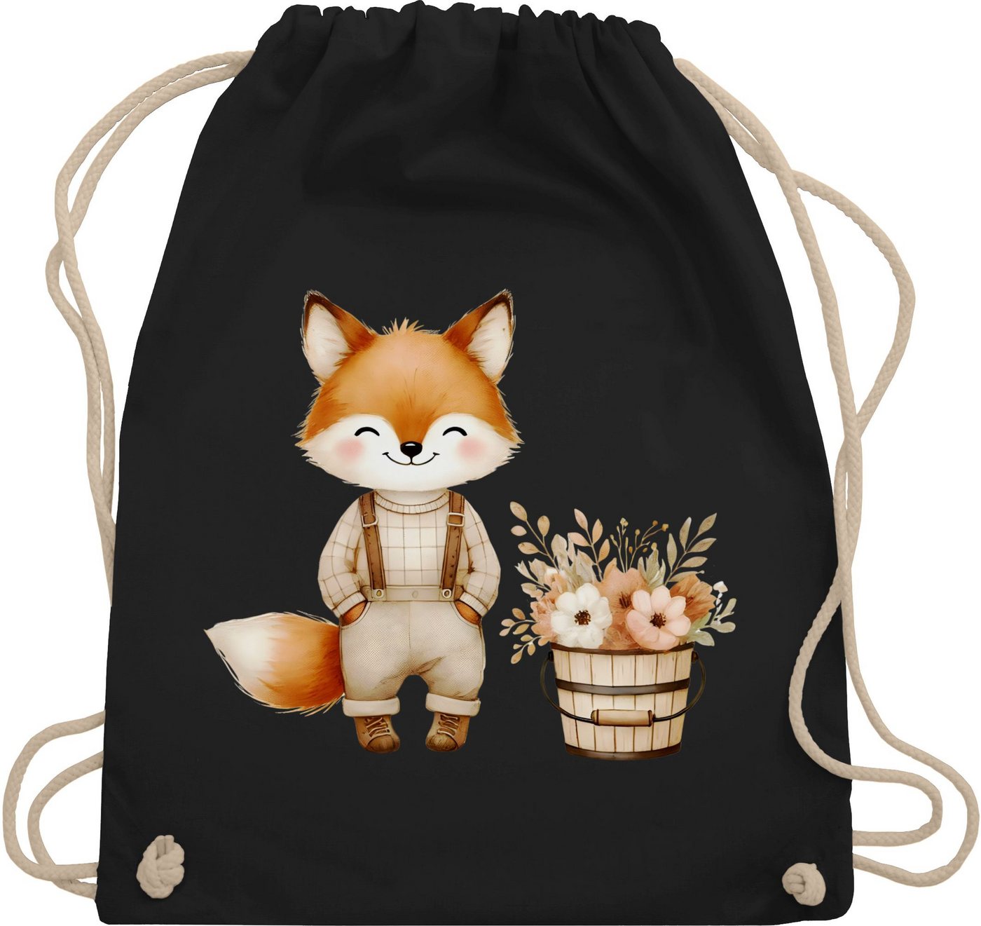 Shirtracer Turnbeutel Süßer Fuchs mit Blumen, Herbstliches Baby und Kinder Motiv, Geschenk, Halloween Beutel von Shirtracer