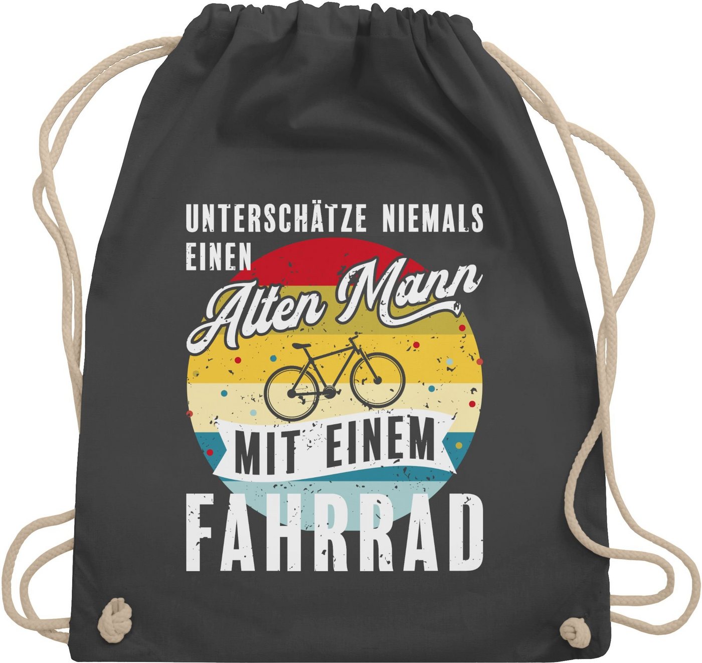 Shirtracer Turnbeutel Unterschätze niemals einen alten Mann mit einem Fahrrad Vintage - weiß, Fahrrad Bekleidung Radsport von Shirtracer