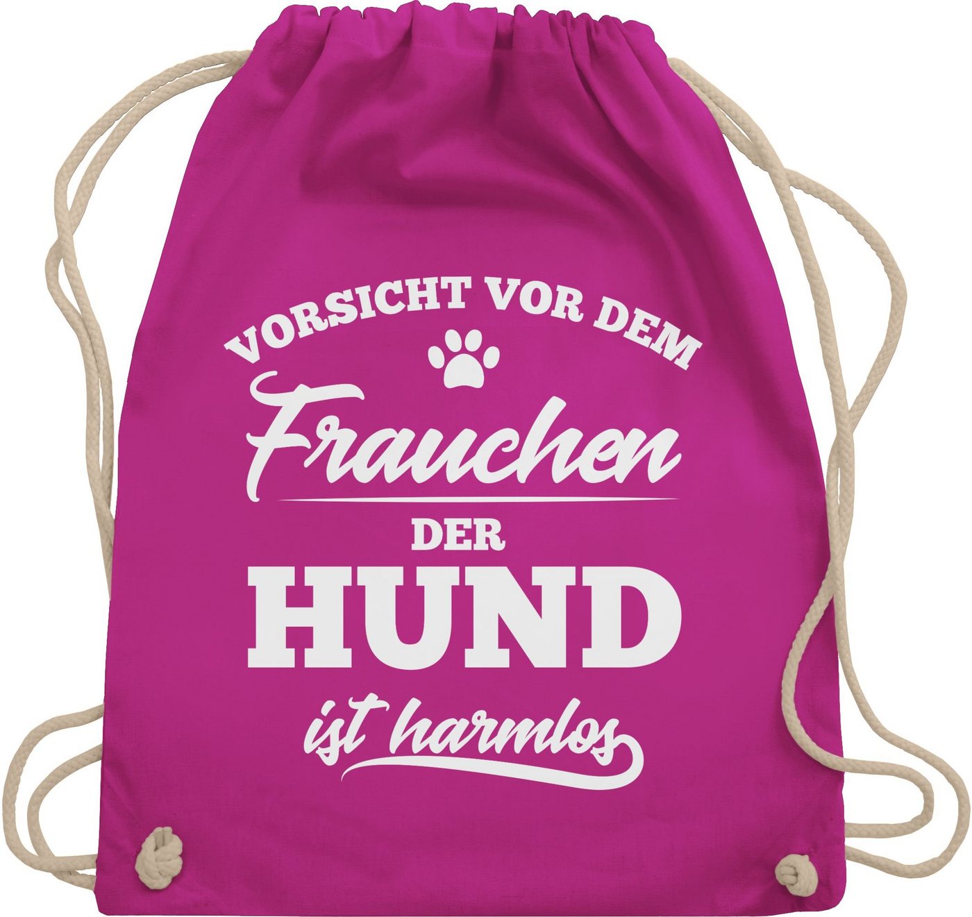 Shirtracer Turnbeutel Vorsicht vor dem Frauchen der Hund ist harmlos, Geschenk für Hundebesitzer von Shirtracer