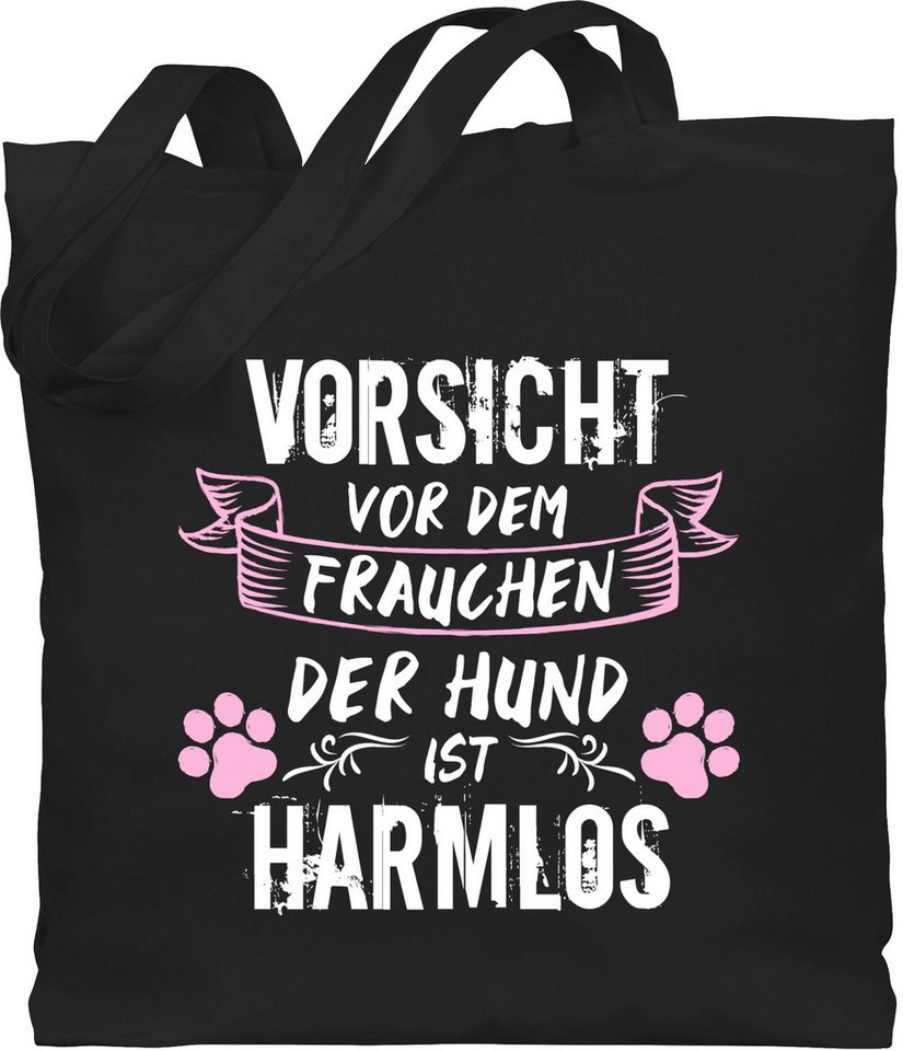 Shirtracer Umhängetasche Vorsicht vor dem Frauchen der Hund ist harmlos - Grunge/Vintage - Weiß, Geschenk für Hundebesitzer von Shirtracer