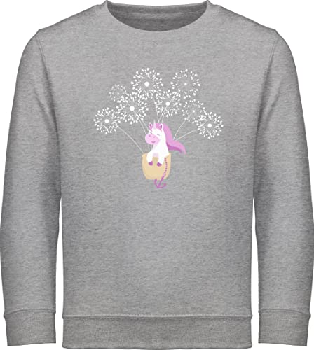 Sweatshirt Kinder Pullover für Jungen Mädchen - Trend Kinderkleidung und Co - Einhorn Pusteblume - 128 (7/8 Jahre) - Grau meliert - langarm tiermotive pusteblumen reitpullover pulli animal print von Shirtracer