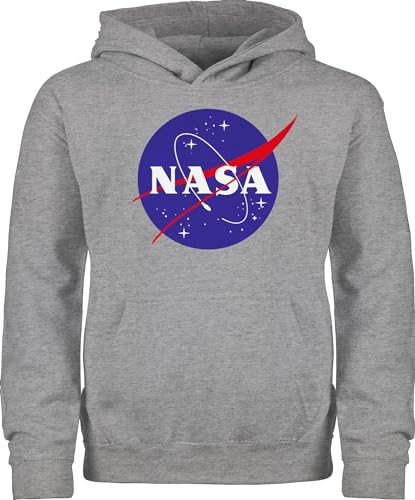 Kinder Hoodie Jungen Mädchen - Trend Kinderkleidung und Co - Raumfahrt Nasa Meatball Logo I - 104 (3/4 Jahre) - Grau meliert - nasa+hoodie kind space reitpullover patch pulli sternen pullover von Shirtracer