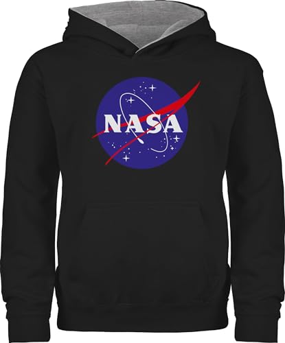 Pullover Kinder Hoodie Jungen Mädchen - Trend Kinderkleidung und Co - Nasa Meatball Logo - 140 (9/11 Jahre) - Schwarz/Grau meliert - polower pulli jungsgeschenke hudis space hoody patch kinderpulli von Shirtracer