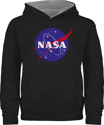 Pullover Kinder Hoodie Jungen Mädchen - Trend Kinderkleidung und Co - Raumfahrt NASA Meatball Logo I - 152 (12/13 Jahre) - Schwarz/Grau meliert - Kind Space Kapuzenpulli Patch kinderpulli Sternen von Shirtracer