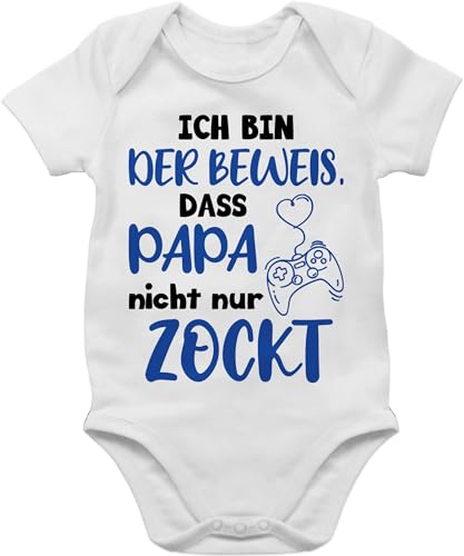 Baby Body Junge Mädchen - Geschenk zum Vatertag - Ich bin der Beweis, dass Papa nicht nur zockt Schwarz Blau - 1/3 Monate - Weiß - strampler father's väter beweis babykleidung kinder-body vater von Shirtracer