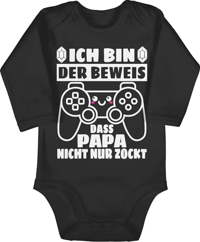 Baby Body langarm Mädchen Junge - Geschenk zum Vatertag - Ich bin der Beweis das Papa nicht nur zockt mit Controller - weiß - 3/6 Monate - Schwarz - vatertagsgeschenk dad strampler babybody 1 von Shirtracer