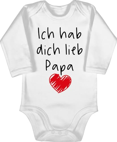 Baby Body langarm Mädchen Junge - Geschenk zum Vatertag - Ich hab dich lieb Papa Herz schwarz - 3/6 Monate - Weiß - vatertagsbody papatagsgeschenk sohn babybody vatertagsgeschenk daddy i love dad von Shirtracer