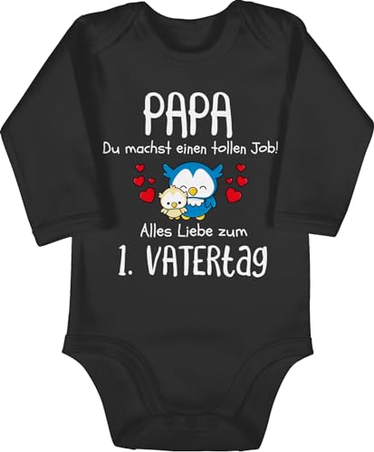 Baby Body langarm Mädchen Junge - Geschenk zum - 1. Vatertag - Papa du machst einen tollen Job - 6/12 Monate - Schwarz - 1st fathers day babykleidung 1 vater erste vatertagsgeschenk babybodys papas von Shirtracer