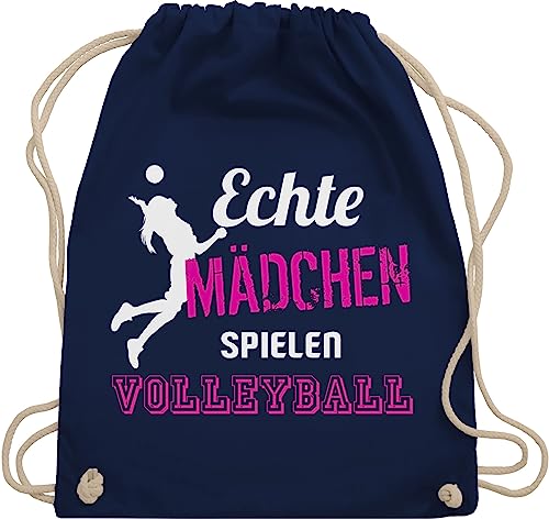 Shirtracer Turnbeutel Rucksack - Geschenke Zubehör - Echte Mädchen spielen Volleyball - Unisize - Navy Blau - sportbeutel baumwolle geschenk volleyballer stoffbeutel rucksäcke kinderturnbeutel von Shirtracer