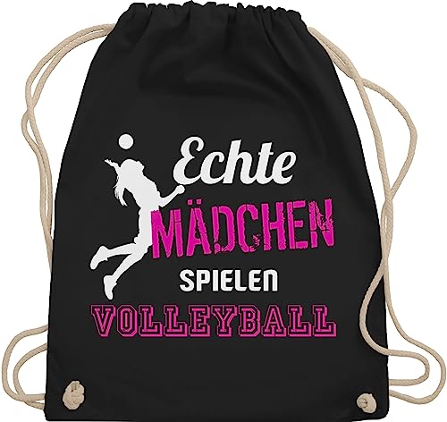 Turnbeutel Rucksack - Geschenke Zubehör - Echte Mädchen spielen Volleyball - Unisize - Schwarz - für volleyballer kinderturnbeutel sport vollyball beutel spielerin geschenk volleyballtasche von Shirtracer