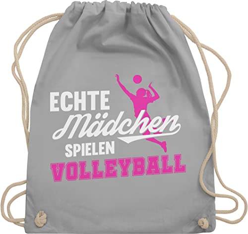 Shirtracer Turnbeutel Rucksack - Geschenke Zubehör - Echte Mädchen spielen Volleyball weiß/fuchsia - Unisize - Hellgrau - gym bag kordel stoff mit kinderturnbeutel vollyball geschenk trainingsbeutel von Shirtracer