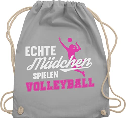 Shirtracer Turnbeutel Rucksack - Geschenke Zubehör - Echte Mädchen spielen Volleyball weiß/fuchsia - Unisize - Hellgrau - volleyballtasche volleyballer beutel volleyball-turnbeutel vollyball geschenk von Shirtracer