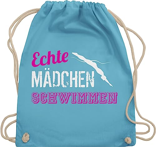 Shirtracer Turnbeutel Rucksack - Echte Mädchen schwimmen - Unisize - Hellblau - lustiges schwimm beutel baumwolle schwimmer (schwimmen) bag schwimmsport rucksäcke sprüche sportsack spruch turntasche von Shirtracer