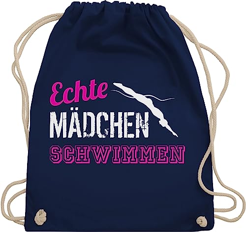 Shirtracer Turnbeutel Rucksack - Echte Mädchen schwimmen - Unisize - Navy Blau - schwimmbeutel kinderturnbeutel sport schwimm. beutel schwimmutensilien wassersport schwimmer stoffbeutel schwimmmotiv von Shirtracer