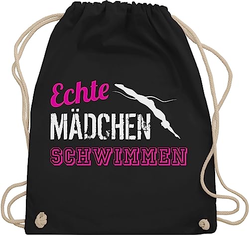 Turnbeutel Rucksack - Wassersport - Echte Mädchen schwimmen - Unisize - Schwarz - schwimmbeutel kinderturnbeutel sport schwimm. beutel schwimmutensilien geschenk schwimmer (schwimmen) stoffbeutel von Shirtracer